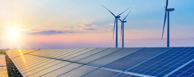 Solar panels and wind turbines