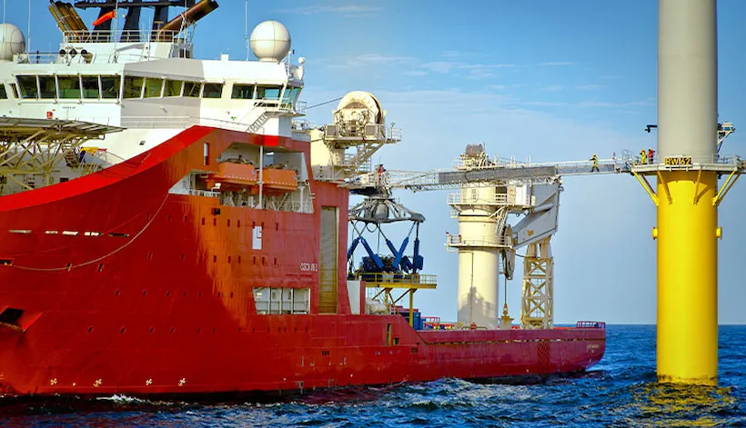 Crew transferring to wind turbine