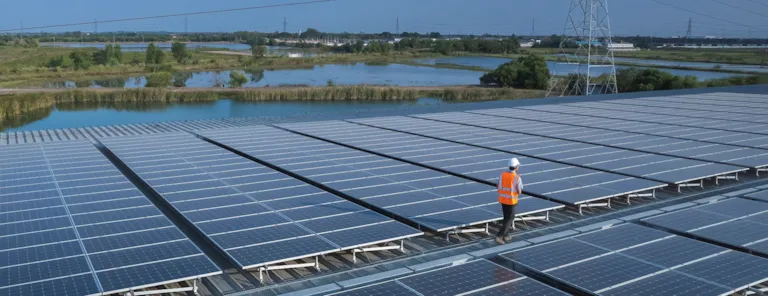 Engineers check and install solar panels