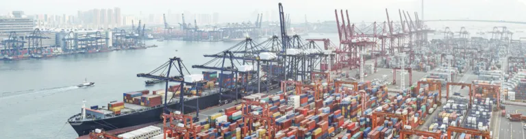 Panoramic view of the Barcelona port.